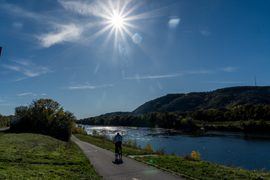 Radfahren an der blauen neuen Donau